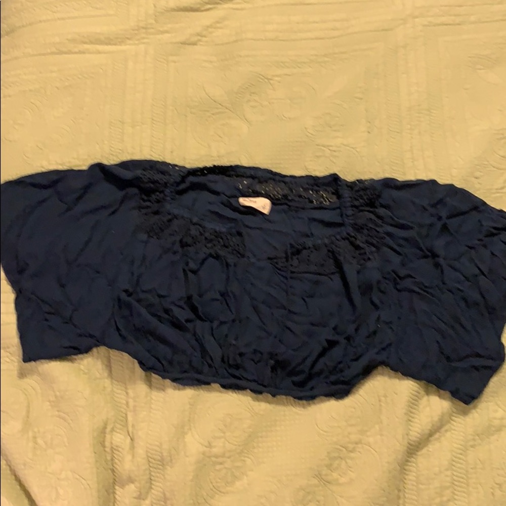Blue hollister crop peasant top
